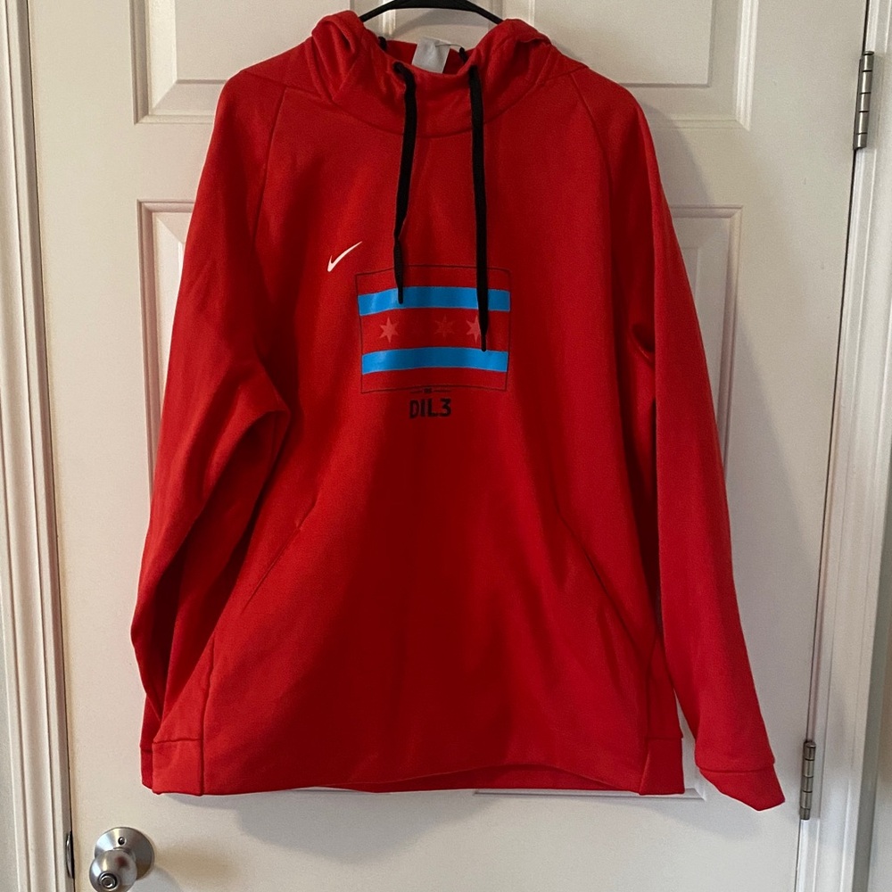 Nike Red Hoodie with Chicago Flag Design